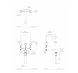 Waterworks Henry Gooseneck Three Hole Deck Mounted Lavatory Faucet with Metal Lever Handles in Chrome