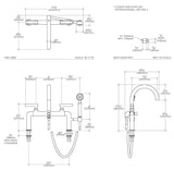 Waterworks Bond Union Series Deck Mounted Exposed Tub Filler with Handshower and Guilloche Link Lever Handles in Brass