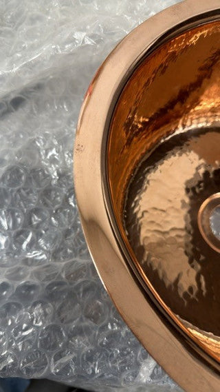 Waterworks Normandy Hammered Copper Round Bar Sink with Center Drain