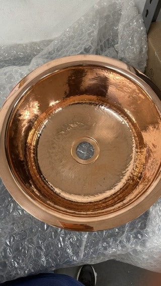 Waterworks Normandy Hammered Copper Round Bar Sink with Center Drain