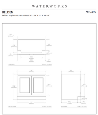 Waterworks Belden Single Vanity with Mesh 36" x 24" x 33 1/4" in Clear Oak BASE ONLY