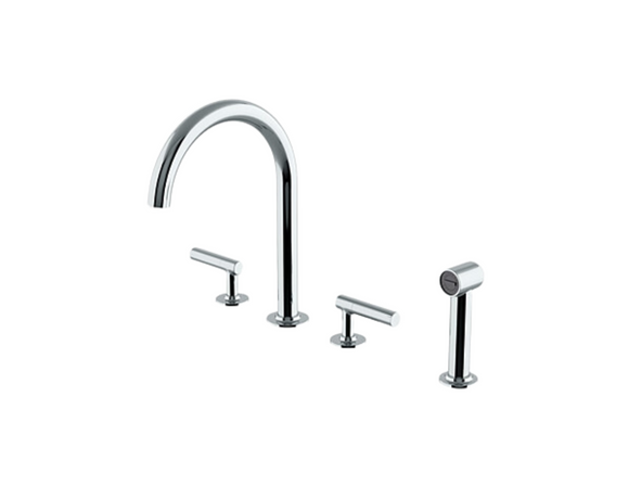 Waterworks Bond Solo Series Gooseneck Kitchen Faucet and Spray with Straight Lever Handles in Chrome