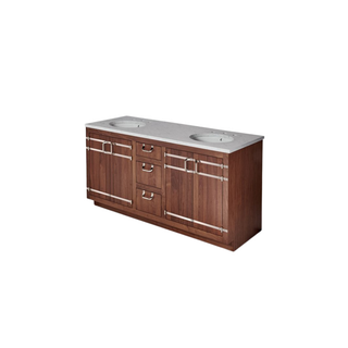 Waterworks Bridle Double Vanity with Nickel Hardware 66" x 24" x 33 1/4" in Antique Walnut BASE ONLY