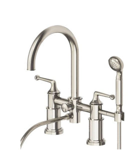 Waterworks Dash Deck Mounted Exposed Tub Filler with Metal Handshower and Lever Handles in Matte Nickel