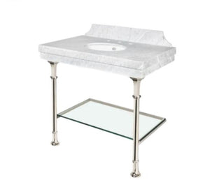 Waterworks Lucerne Metal Two Leg Single Washstand 36 15/16" x  22 7/8" x 29 3/8" in Nickel