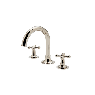 Waterworks Dash Gooseneck Three Hole Deck Mounted Lavatory Faucet with Metal Cross Handles