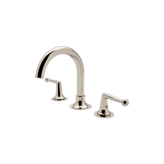 Waterworks Dash Gooseneck Three Hole Deck Mounted Lavatory Faucet with Metal Lever Handles