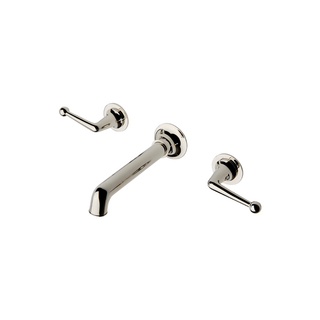 Waterworks Dash Three Hole Wall Mounted Lavatory Faucet with Metal Lever Handles in Nickel