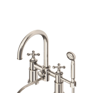 Waterworks Dash Deck Mounted Exposed Tub Filler with 1.75gpm Metal Handshower and Cross Handles