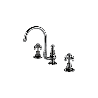 Waterworks Etoile Gooseneck Three Hole Deck Mounted Lavatory Faucet with Metal Cross Handles