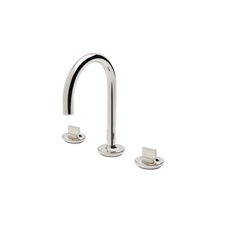 Waterworks Formwork Gooseneck Three Hole Deck Mounted Lavatory Faucet with Metal Knob Handles