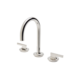 Waterworks Formwork Gooseneck Three Hole Deck Mounted Lavatory Faucet with Metal Lever Handles