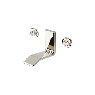 Waterworks Formwork Low Profile Three Hole Wall Mounted Lavatory Faucet with Metal Knob Handles