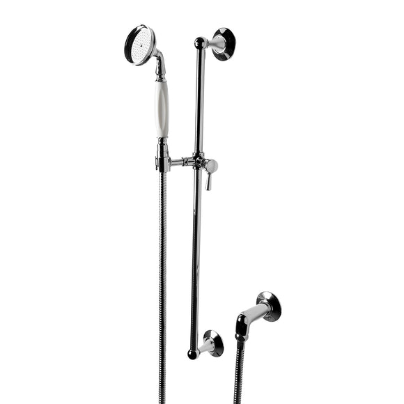 Waterworks Highgate Handshower On Bar with White Handle in Nickel