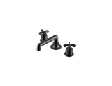 Waterworks Henry Low Profile Three Hole Deck Mounted Lavatory Faucet with Metal Cross Handles in Dark Nickel