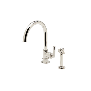 Waterworks Henry One Hole Gooseneck Kitchen Faucet, Metal Lever Handle and Spray
