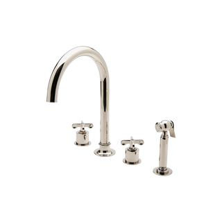 Waterworks Henry Three Hole Gooseneck Kitchen Faucet, Metal Cross Handles and Spray