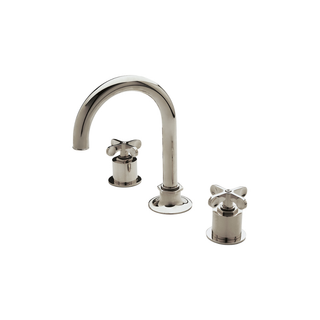 Waterworks Henry Gooseneck Three Hole Deck Mounted Lavatory Faucet with Metal Cross Handles