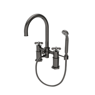 Waterworks Henry Exposed Deck Mounted Tub Filler with 1.75gpm Handshower and Metal Cross Handles