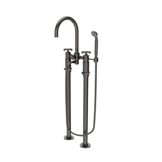 Waterworks Henry Exposed Floor Mounted Tub Filler with 1.75gpm Handshower and Metal Cross Handles