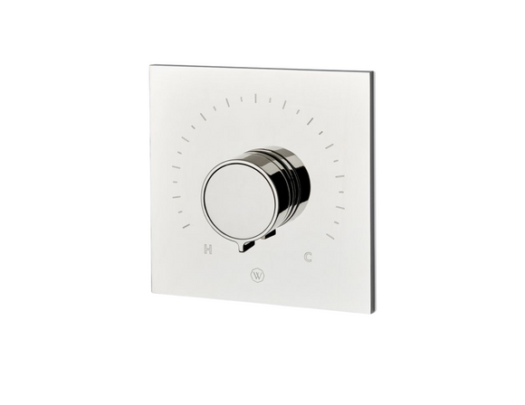 Waterworks Bond Solo Series Square Thermostatic Control Valve Trim with Knob Handle in Chrome (Rough Valve Included)