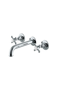 Waterworks Highgate Low Profile Three Hole Wall Mounted Lavatory Faucet with Metal Cross Handles in Chrome