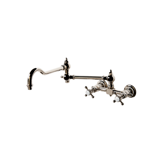 Waterworks Julia Wall Mounted Two Hole Bridge Articulated Kitchen Faucet, Metal Cross Handles