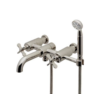 Waterworks Ludlow Wall Mounted Exposed Tub Filler with Handshower and Cross Handles