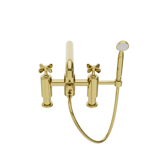 Waterworks Ludlow Deck Mounted Exposed Tub Filler with Handshower and Cross Handles