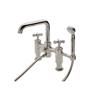 Waterworks Ludlow Deck Mounted Exposed Tub Filler with Handshower and Cross Handles