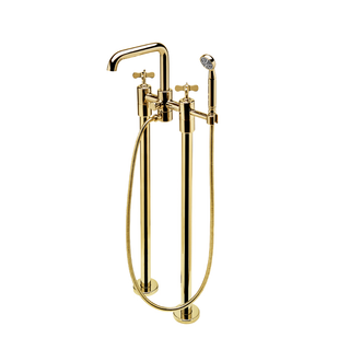Waterworks Ludlow Floor Mounted Exposed Tub Filler with Handshower and Cross Handles