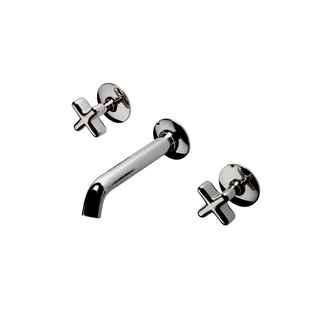 Waterworks .25 Low Profile Three Hole Wall Mounted Lavatory Faucet with Metal Cross Handles