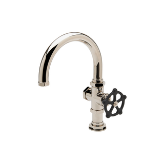 Waterworks Regulator One Hole Gooseneck Bar Faucet, Black Wheel Handle