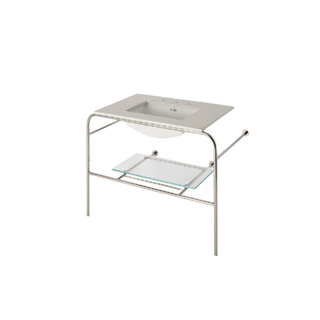 Waterworks Flyte Metal Round Single Two Leg Washstand 42" x 23 3/4" x 31 3/4" with Glass Shelf in Nickel