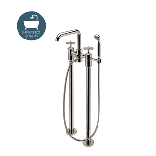 Waterworks Ludlow Floor Mounted Exposed Tub Filler with Handshower and Metal Cross Handles