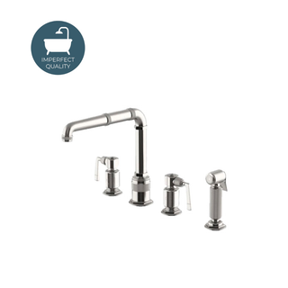 Waterworks RW Atlas Three Hole High Profile Kitchen Faucet with Metal Side Mount Lever Handles and Spray