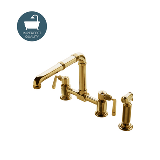 Waterworks R.W. Atlas Two Hole Bridge High Profile Kitchen Faucet Side Mount Levers and Spray