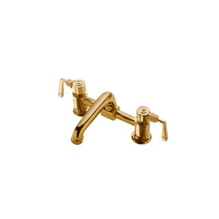 Waterworks R.W. Atlas Bridge Two Hole Deck Mounted Lavatory Faucet with Metal Lever Side Mount Handles