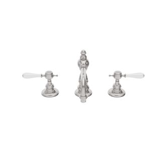 Waterworks Julia High Profile Three Hole Deck Mounted Lavatory Faucet with White Porcelain Lever Handles
