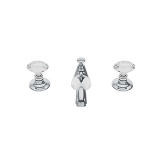 Waterworks Opus Low Profile Three Hole Deck Mounted Lavatory Faucet with Crystal Egg Handles