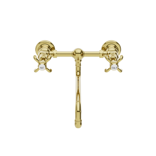 Waterworks Etoile Low Profile Two Hole Wall Mounted Lavatory Faucet (Curved Spout) with Metal Cross Handles