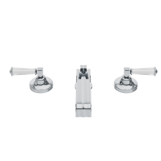 Waterworks Boulevard Low Profile Three Hole Deck Mounted Lavatory Faucet with Crystal Lever Handles