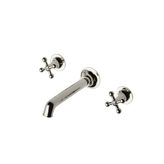 Waterworks Dash Three Hole Wall Mounted Lavatory Faucet with Metal Cross Handles