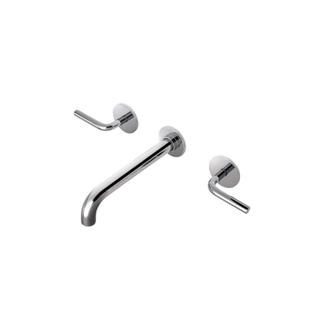 Waterworks Flyte Low Profile Three Hole Wall Mounted Lavatory Faucet with Metal Lever Handles