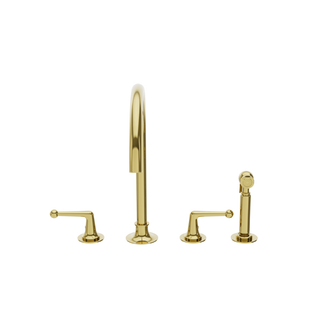 Waterworks Dash Three Hole Gooseneck Kitchen Faucet with Metal Lever Handles and Spray