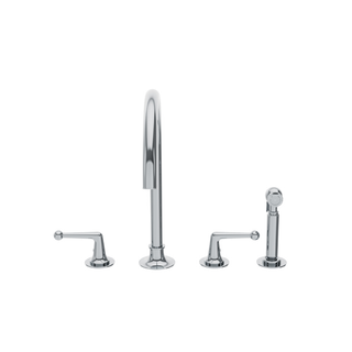Waterworks Dash Three Hole Gooseneck Kitchen Faucet with Metal Lever Handles and Spray