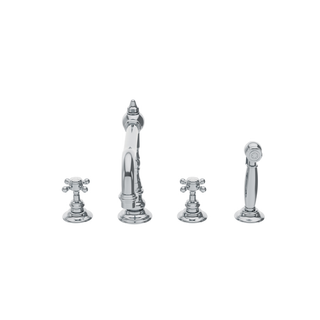 Waterworks Julia Three Hole High Profile Kitchen Faucet, Metal Cross Handles and Spray