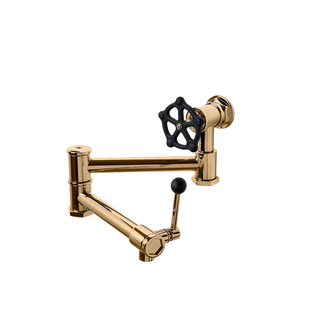 Waterworks Regulator Wall Mounted Articulated Pot Filler, Black Wheel and Lever Handles