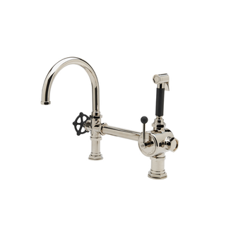 Waterworks Regulator Gooseneck Kitchen Faucet with Two-Tone Wheel Handle and Spray