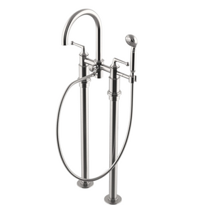 Waterworks Dash Floor Mounted Exposed Tub Filler with 1.75gpm Metal Handshower and Lever Handles in Matte Nickel